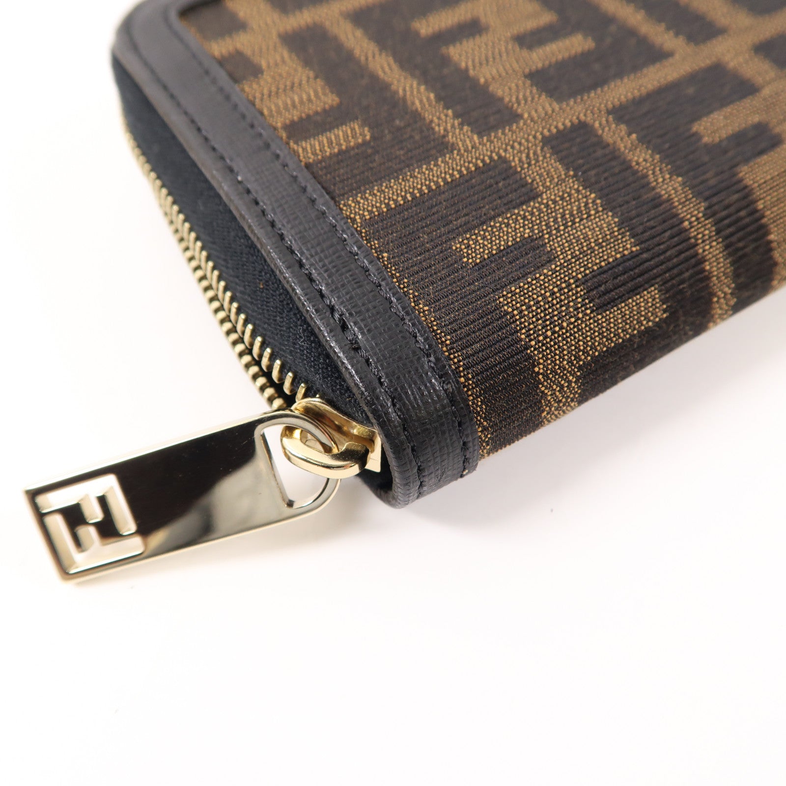 FENDI 帆布Long Round Zipper Wallet金扣長錢包啡色/黑色