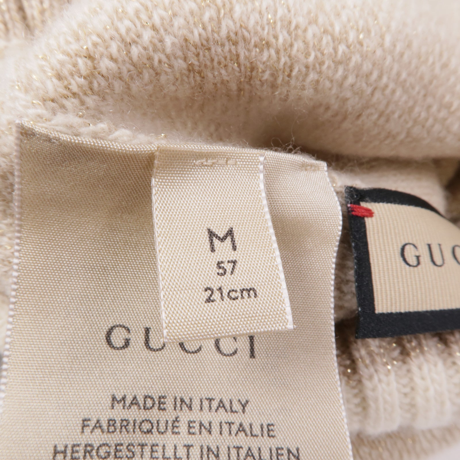 GUCCI GG Cashmere Lame Jacquard Hat 765053 Beige