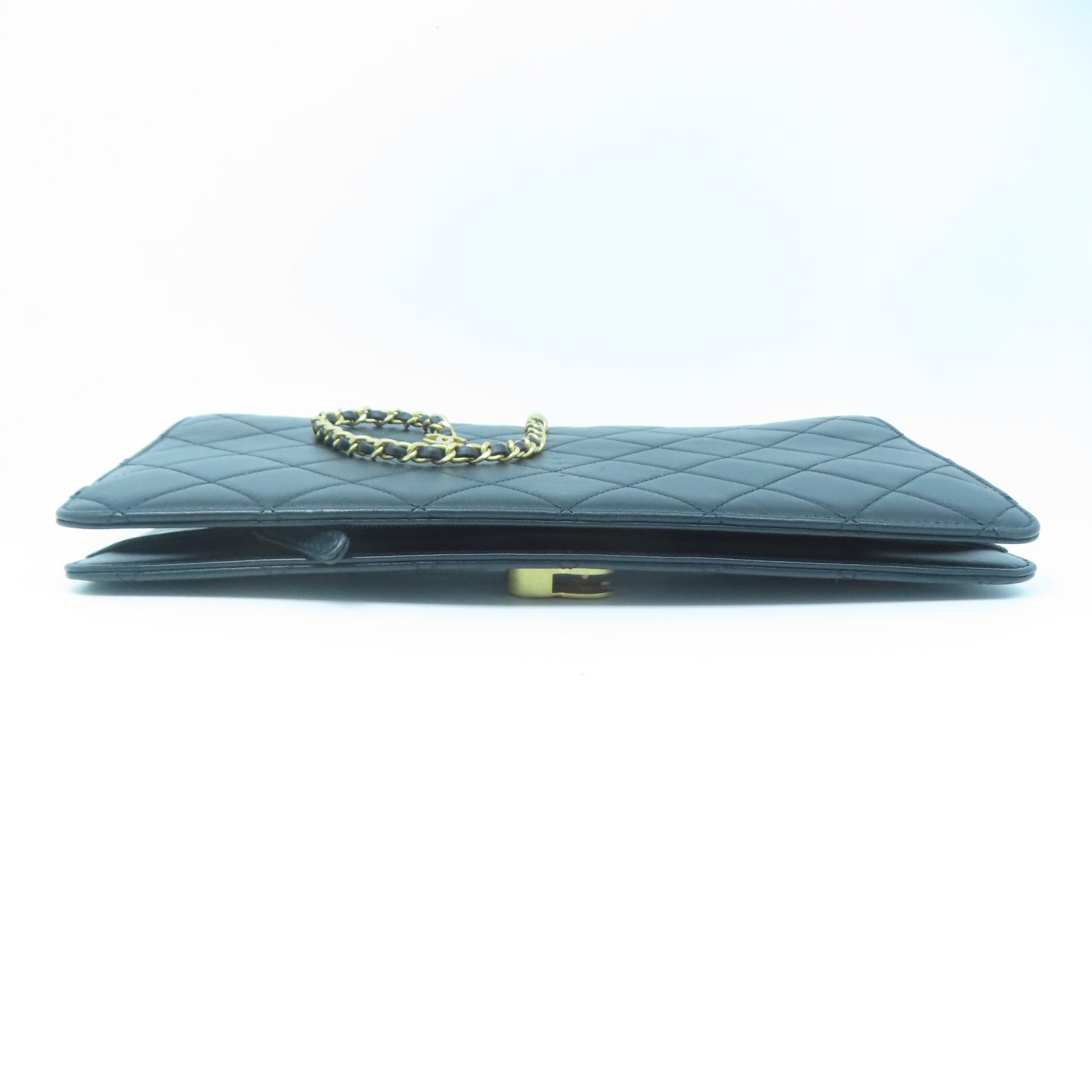CHANEL Rhombus Leather Clutch Gold Buckle Clutch Black