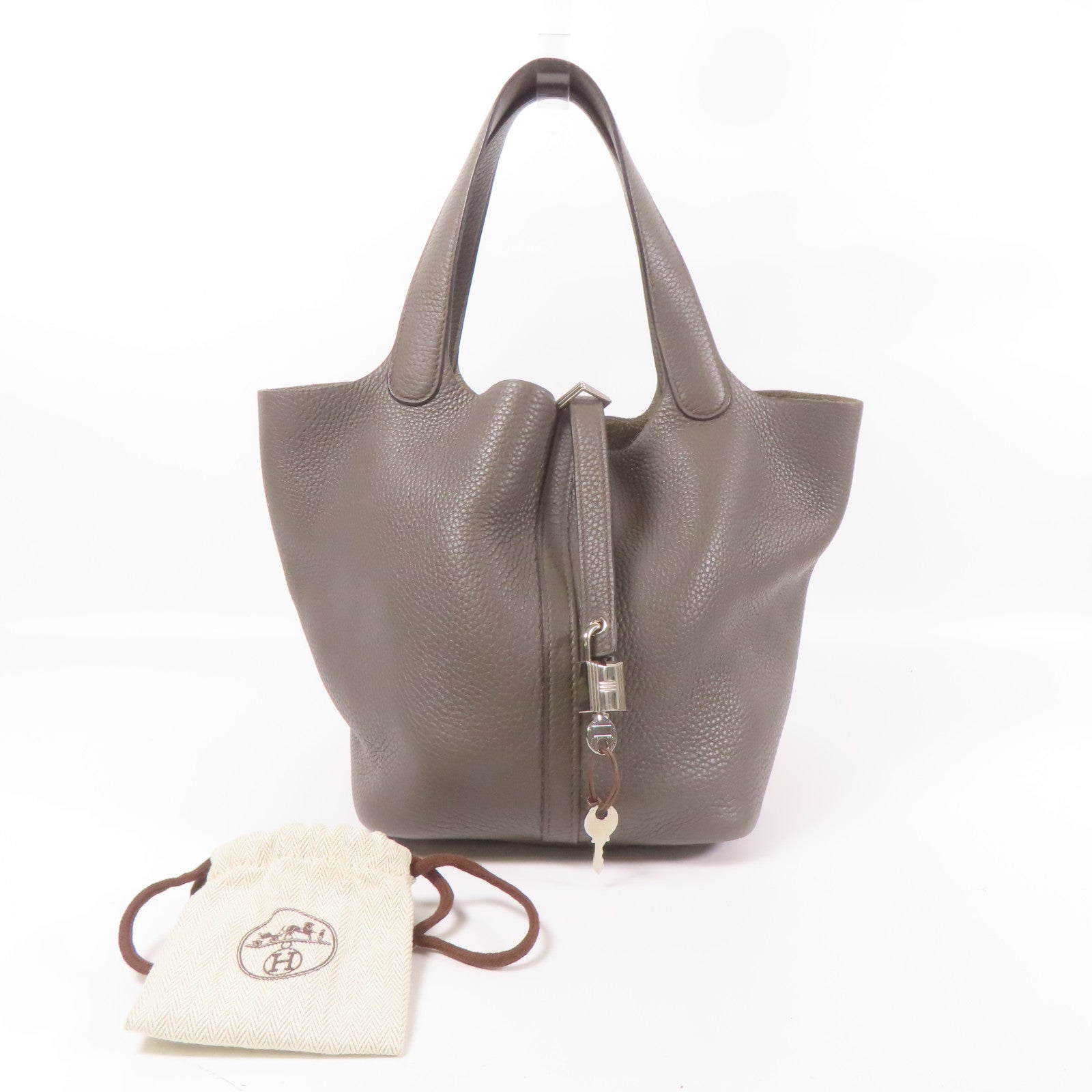 HERMES PHW Picotin MM Hand Bag Clemence Leather Etain