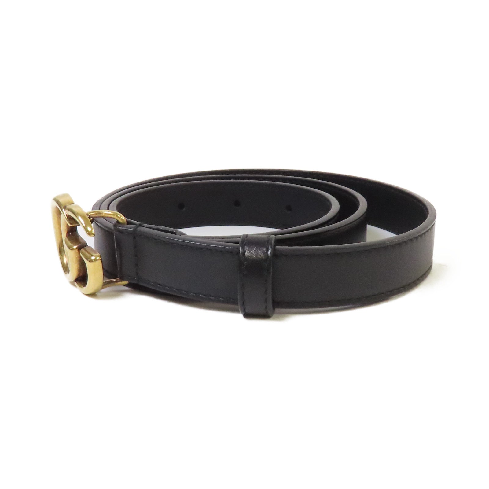 GUCCI 羊皮皮革GG Marmont Thin Belt金扣皮帶黑色