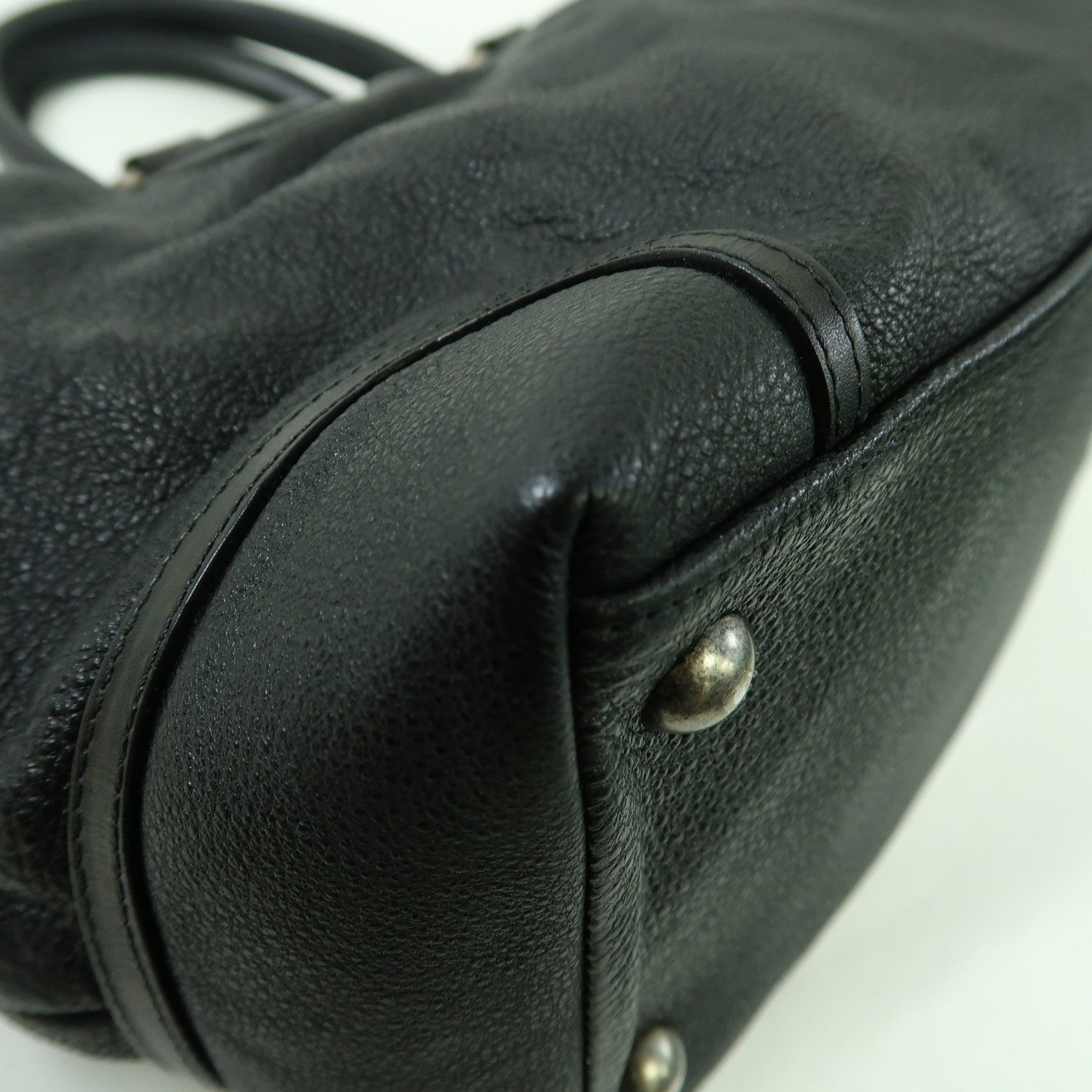 CHANEL 牛皮皮革Handbag銀扣手挽袋黑色