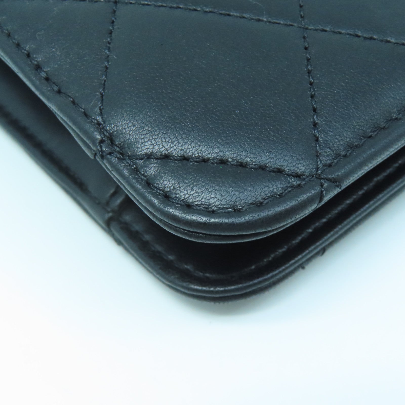 CHANEL Rhombus Leather Clutch Gold Buckle Clutch Black