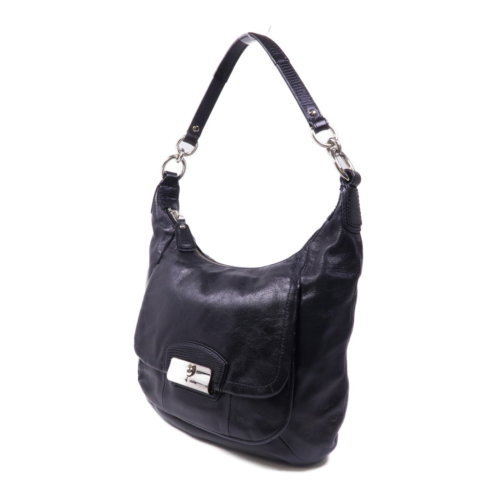 COACH 牛皮皮革Shoulder Bag銀扣肩背袋