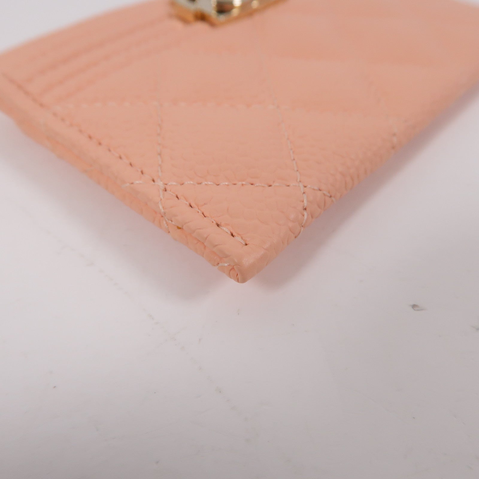 CHANEL 菱格Caviar皮革Boy Card Case金扣卡片套粉紅色
