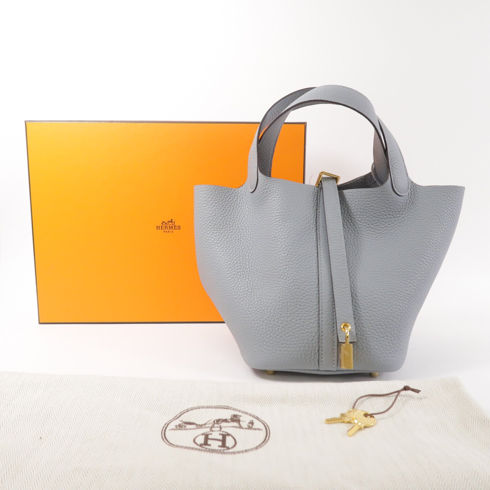 HERMES Clemence皮革Picotin PM手挽袋Gris Pantin