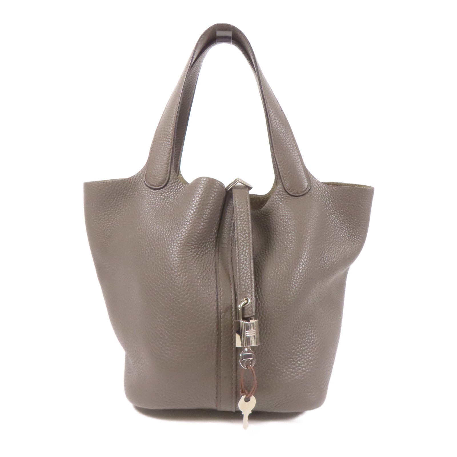 HERMES PHW Picotin MM Hand Bag Clemence Leather Etain