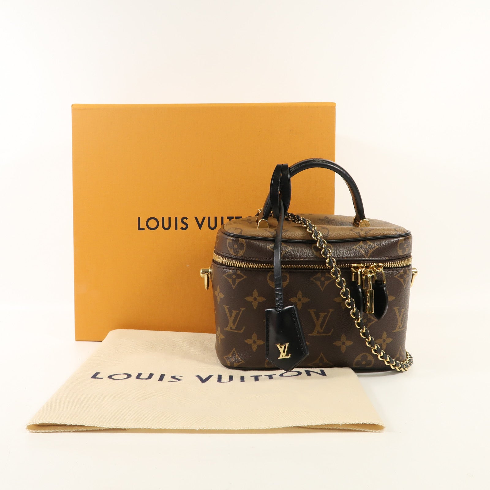 LOUIS VUITTON Monogram Reverse Vanity PM金扣手挽肩背兩用袋棕色