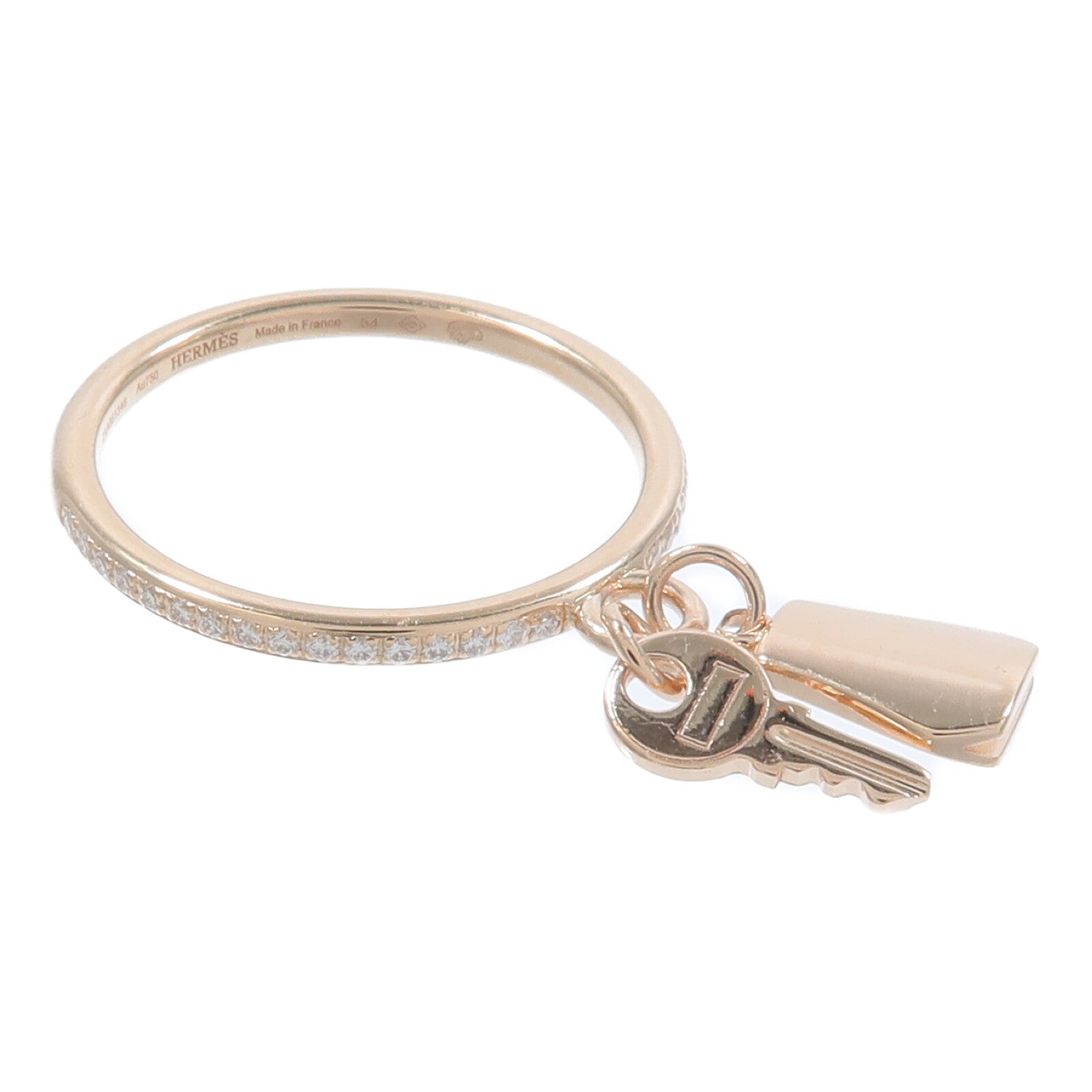 HERMES 18K玫瑰金Kelly Clochette Ring鑽石戒指