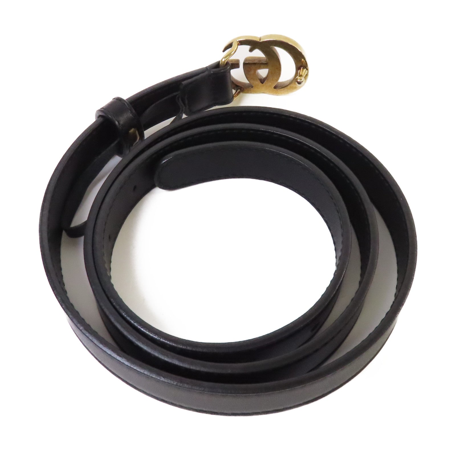 GUCCI 羊皮皮革GG Marmont Thin Belt金扣皮帶黑色