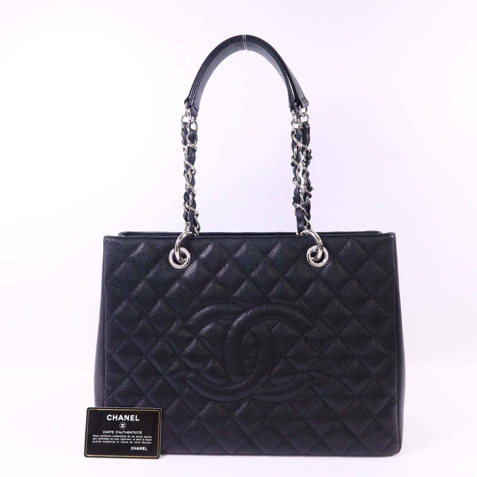 CHANEL 牛皮皮革GST Grand Shopping Tote Bag銀扣鏈帶肩背袋