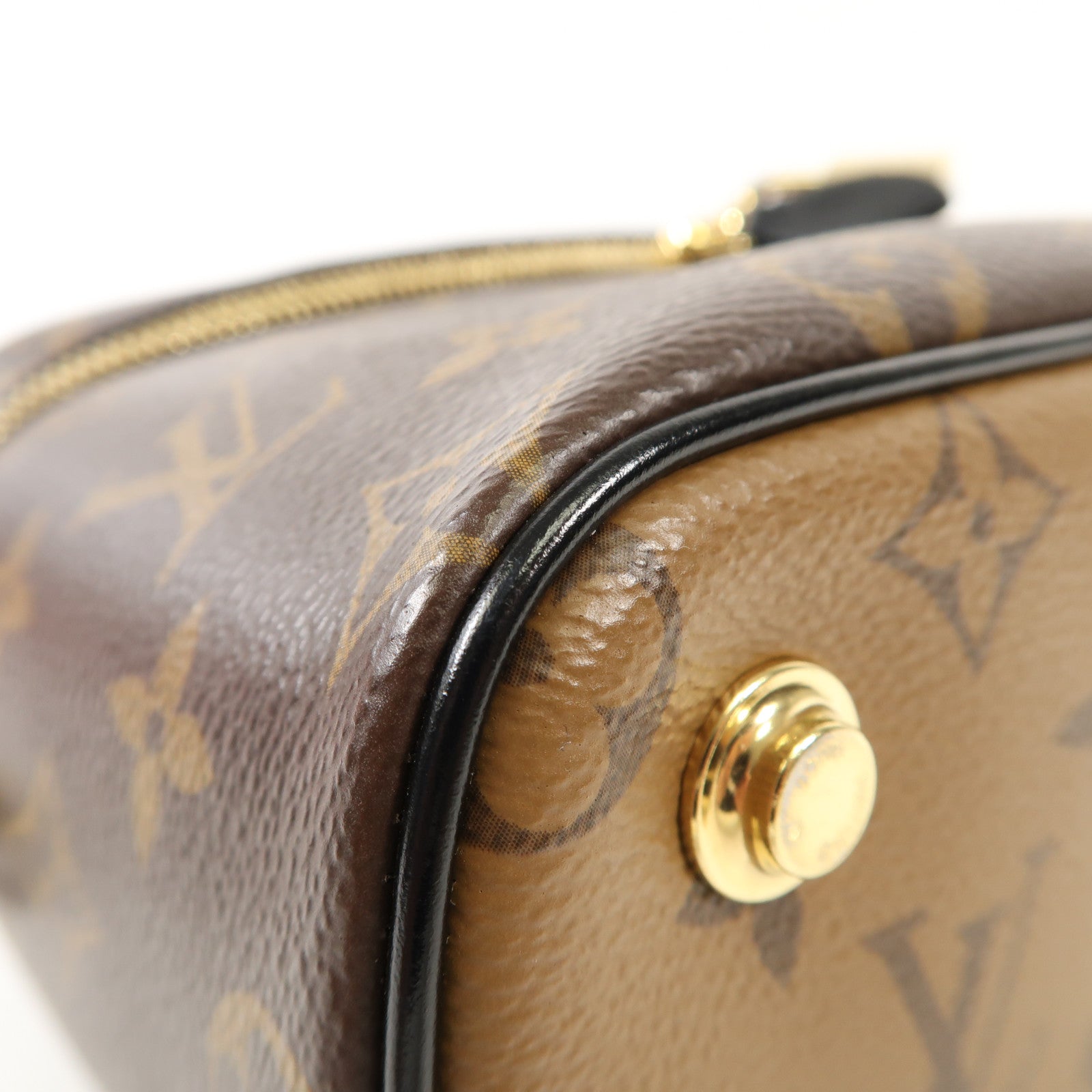 LOUIS VUITTON Monogram Reverse Vanity PM金扣手挽肩背兩用袋棕色