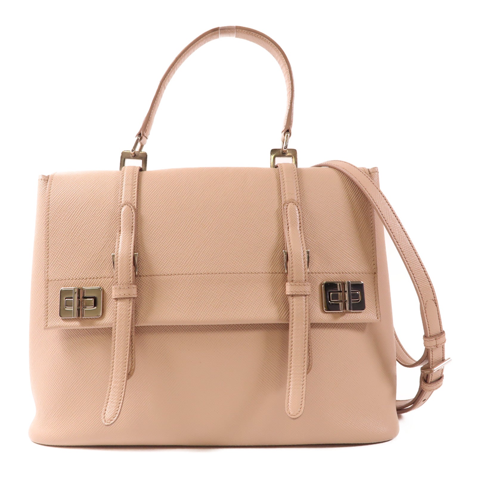 PRADA 牛皮皮革Saffiano Cuir Convertible Tote Bag銀扣手挽肩背兩用袋