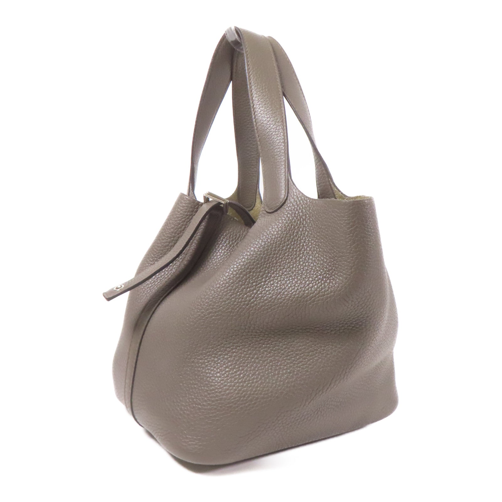 HERMES PHW Picotin MM Hand Bag Clemence Leather Etain