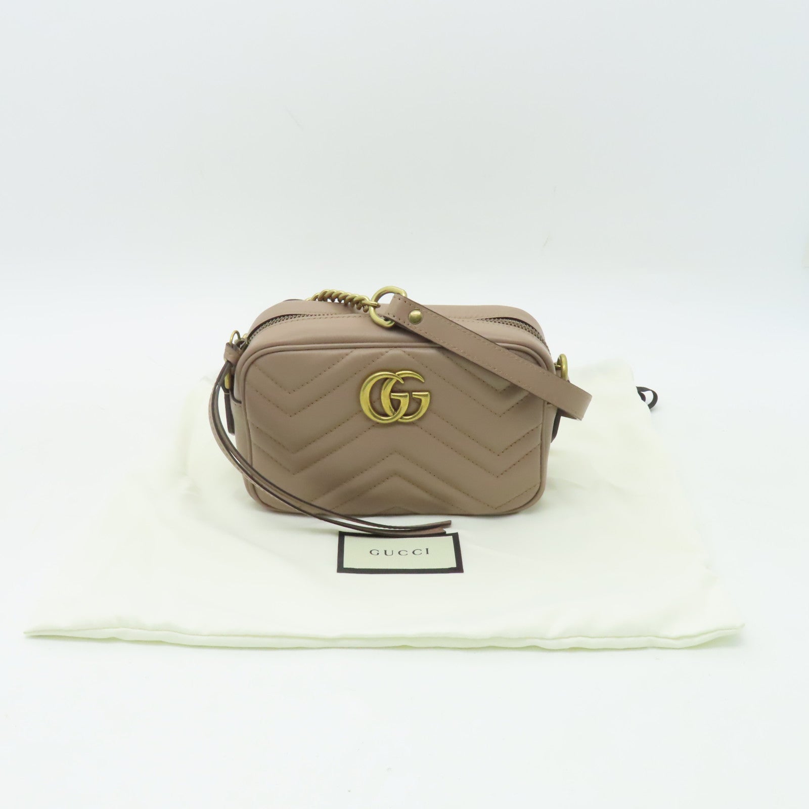 GUCCI 【激減優惠】牛皮皮革GG Marmont Mini金扣肩背袋啡色