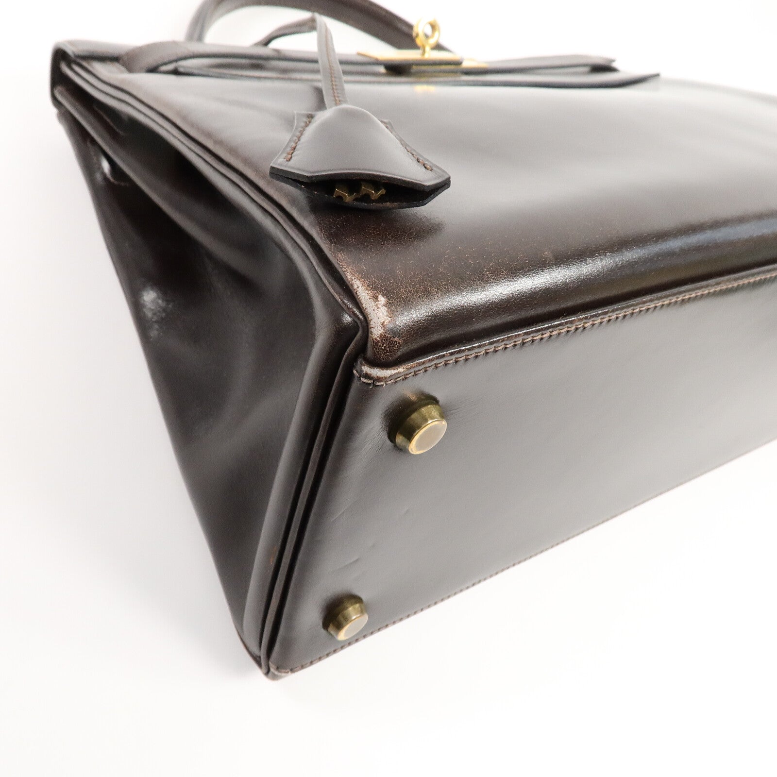 HERMES Box Calf皮革Kelly 32手挽肩背兩用袋Brown