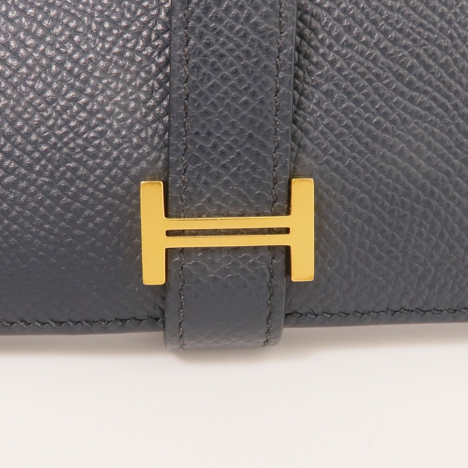 HERMES Epsom皮革Bearn Compact Wallet金扣錢包Bleu Nuit