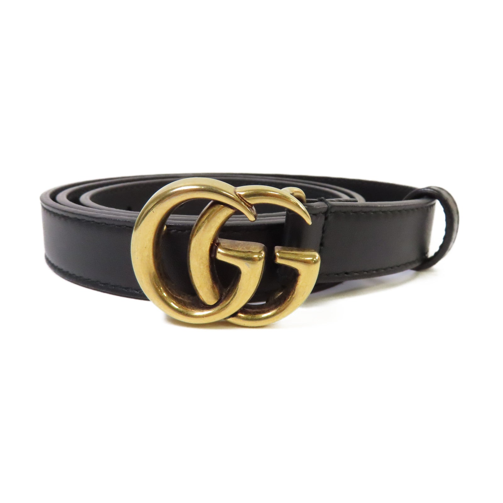 GUCCI 羊皮皮革GG Marmont Thin Belt金扣皮帶黑色