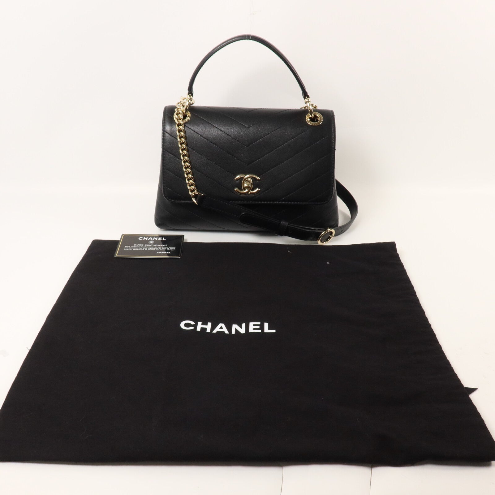 CHANEL 牛皮皮革Top Handler Flap鏈帶手挽肩背兩用袋