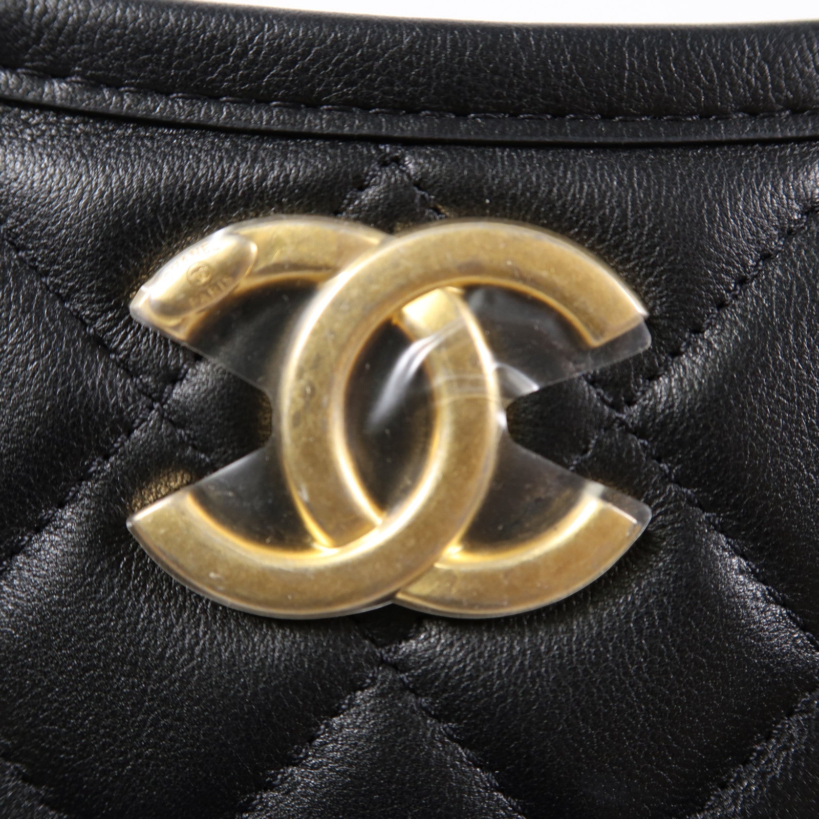 CHANEL 菱格牛皮皮革Chanel Hobo金扣鏈帶手挽肩背兩用袋黑色