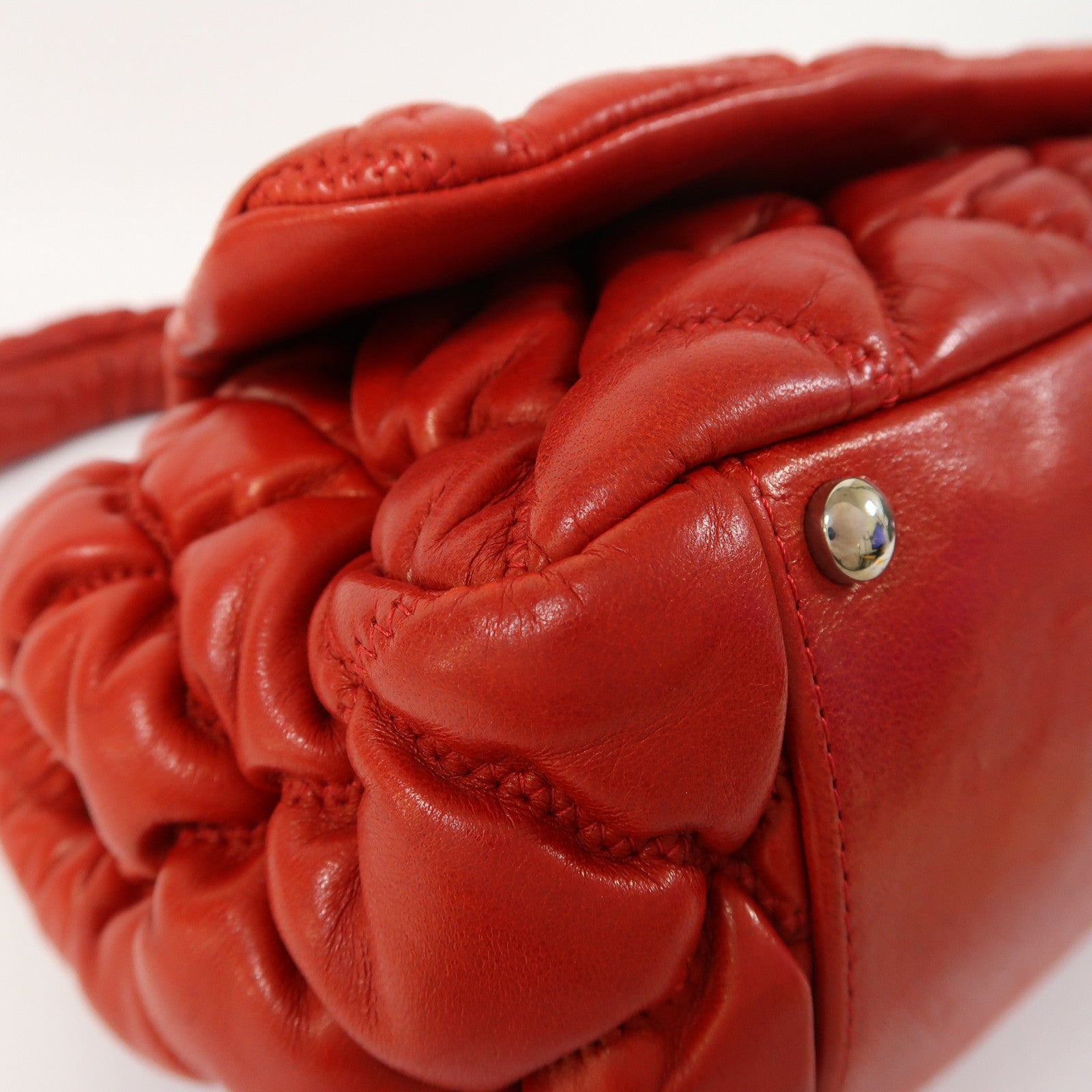 CHANEL 菱格牛皮皮革Shoulder Bag銀扣鏈帶肩背袋紅色
