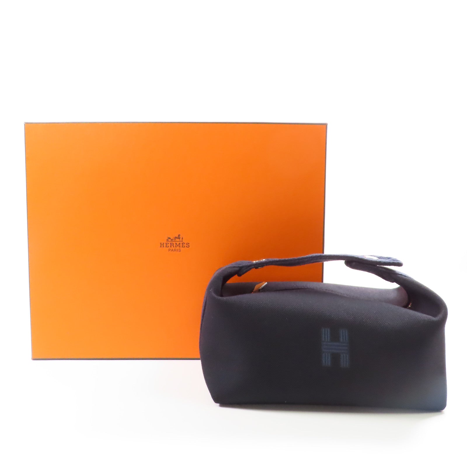HERMES 帆布Bride A Brac銀扣手挽袋黑色
