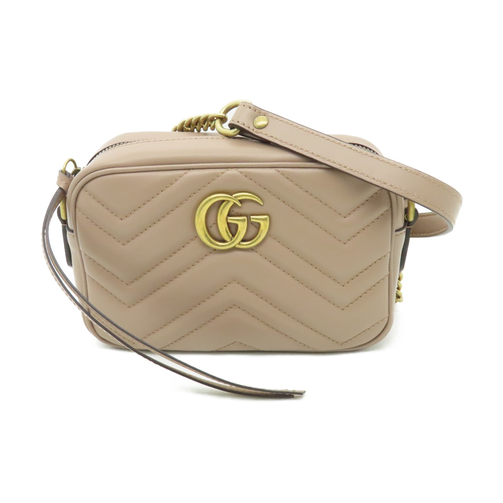 GUCCI 【激減優惠】牛皮皮革GG Marmont Mini金扣肩背袋啡色