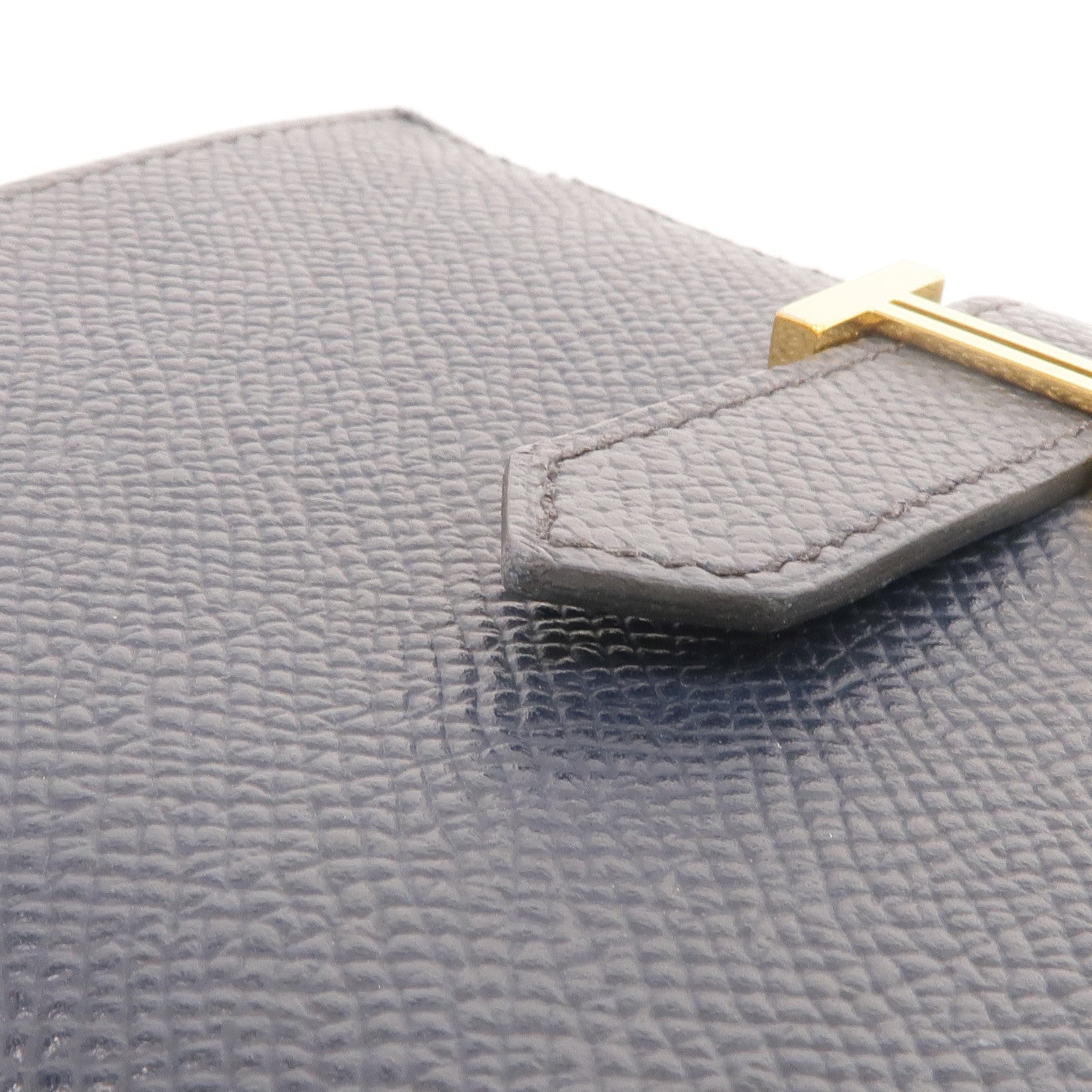 HERMES 【激減優惠】Epsom皮革Bearn Compact Wallet金扣錢包Bleu Nuit