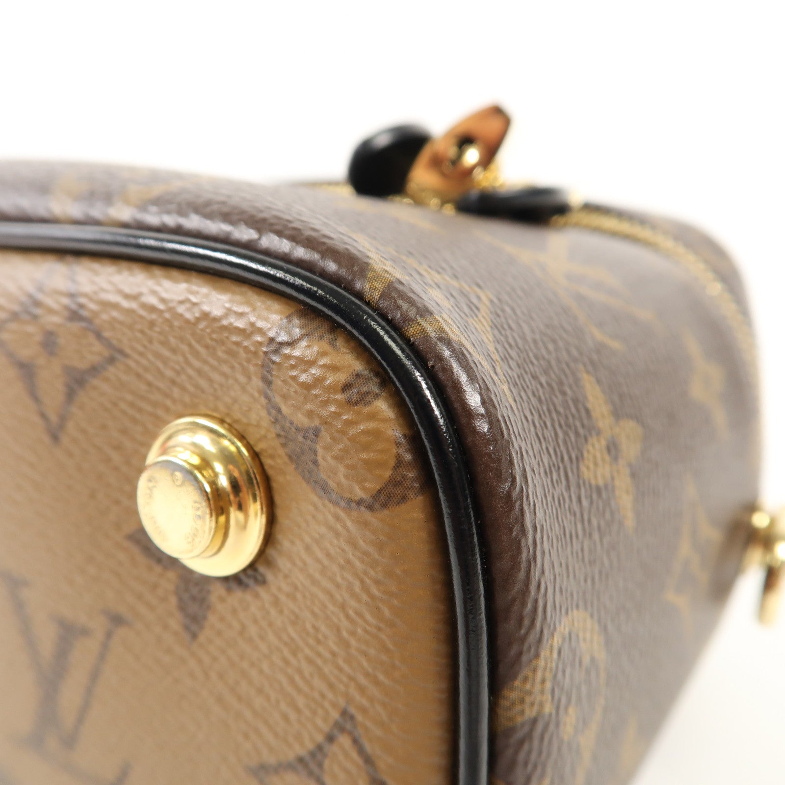 LOUIS VUITTON Monogram Reverse Vanity PM金扣手挽肩背兩用袋棕色
