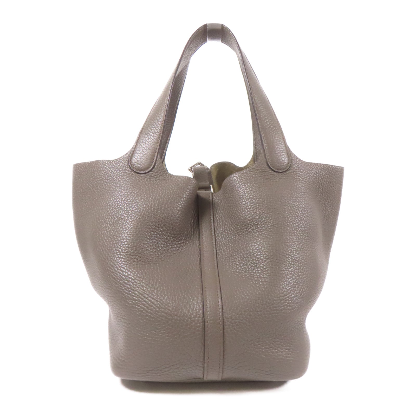HERMES PHW Picotin MM Hand Bag Clemence Leather Etain