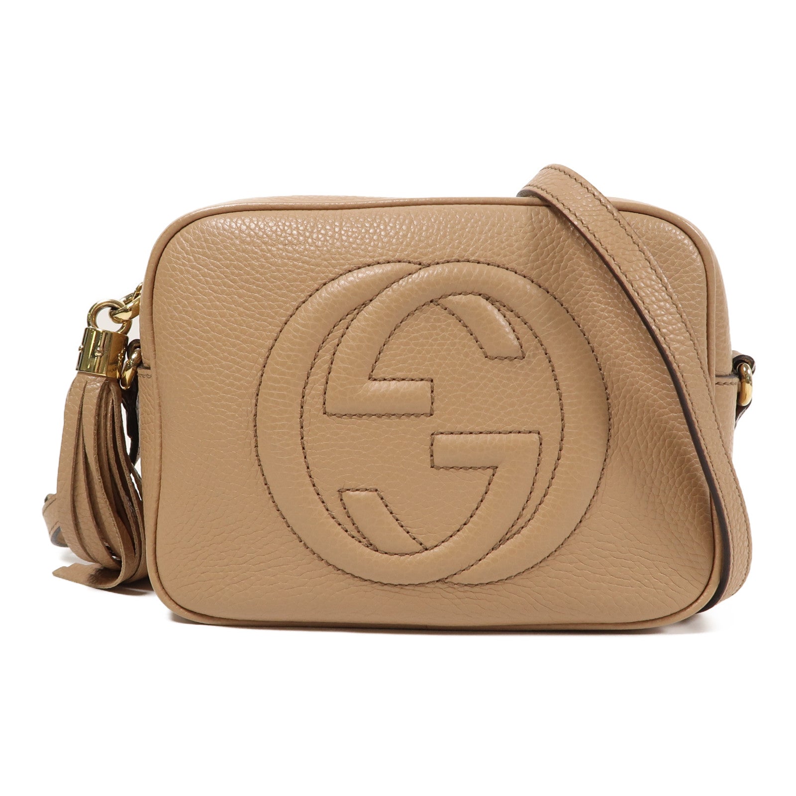 GUCCI 牛皮皮革Soho Disco Bag金扣肩背袋米色