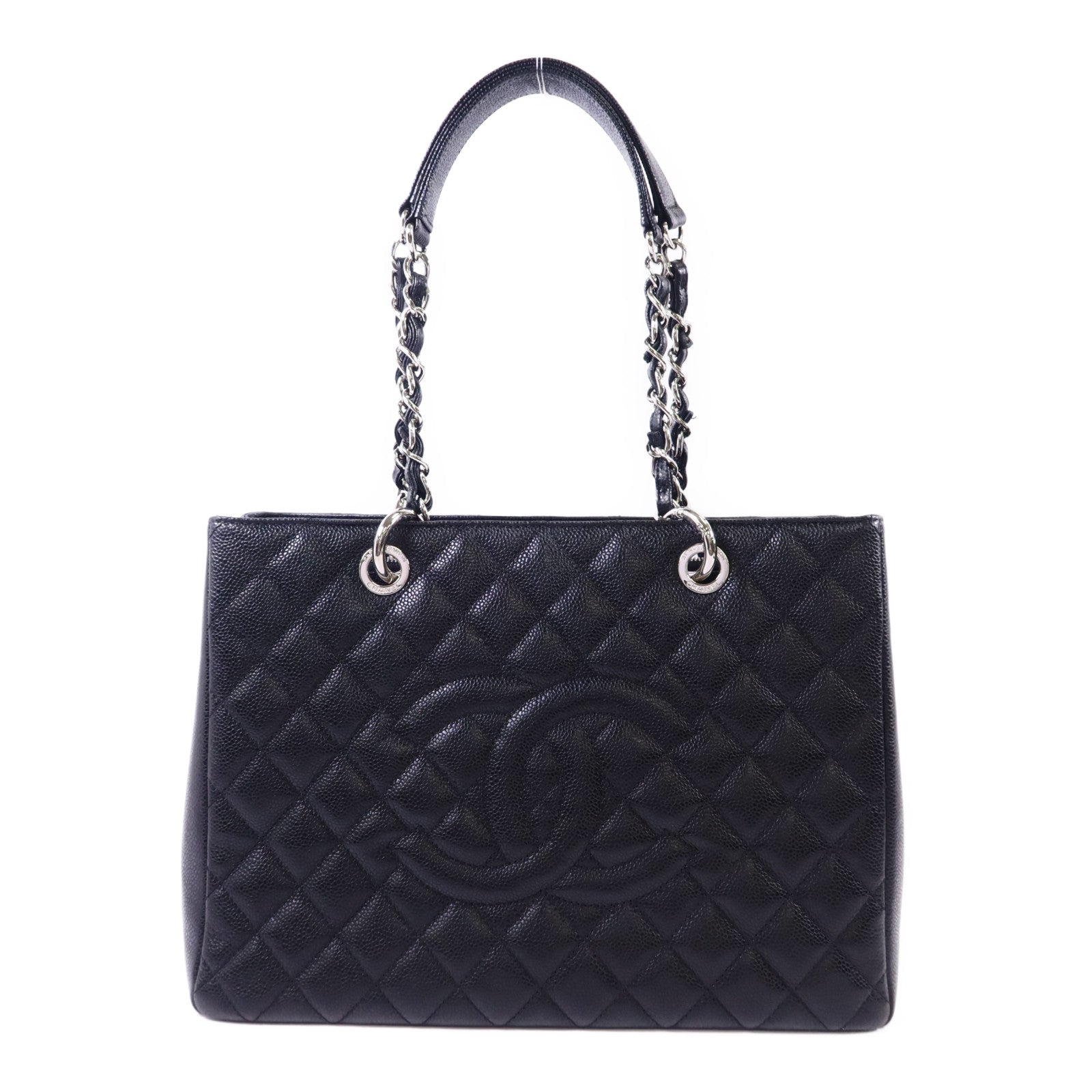 CHANEL 牛皮皮革GST Grand Shopping Tote Bag銀扣鏈帶肩背袋