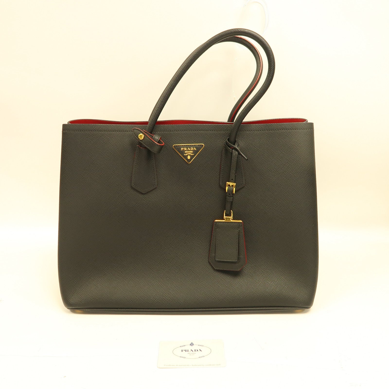 PRADA Saffiano皮革Shoulder Tote金扣手挽袋黑色