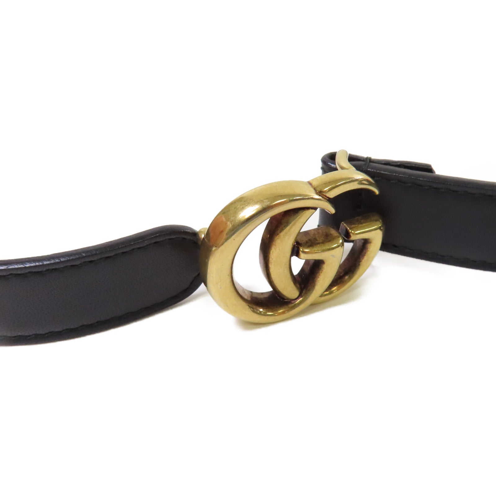 GUCCI 羊皮皮革GG Marmont Thin Belt金扣皮帶黑色