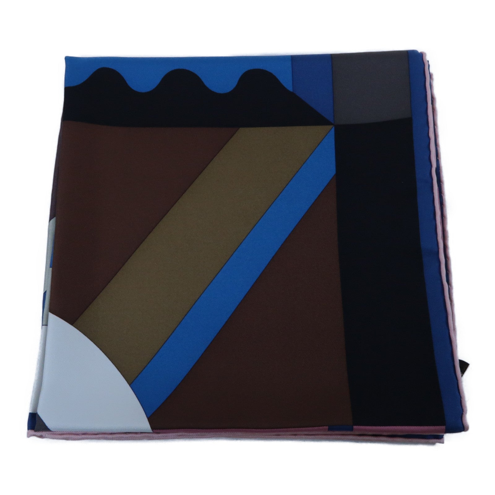 HERMES 【激減優惠】絲質Scarf絲巾深藍色/啡色