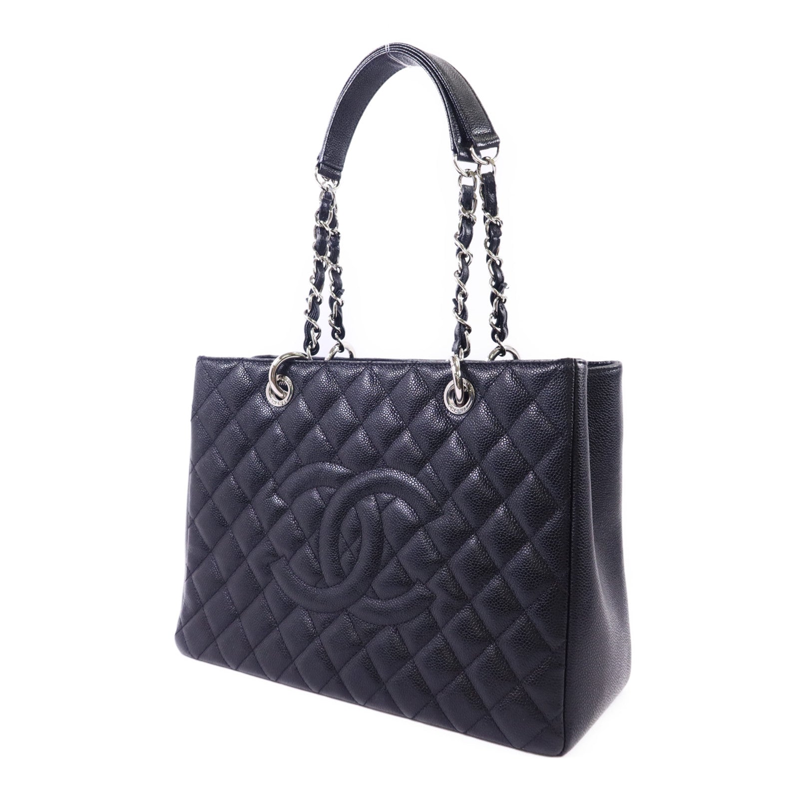 CHANEL 牛皮皮革GST Grand Shopping Tote Bag銀扣鏈帶肩背袋