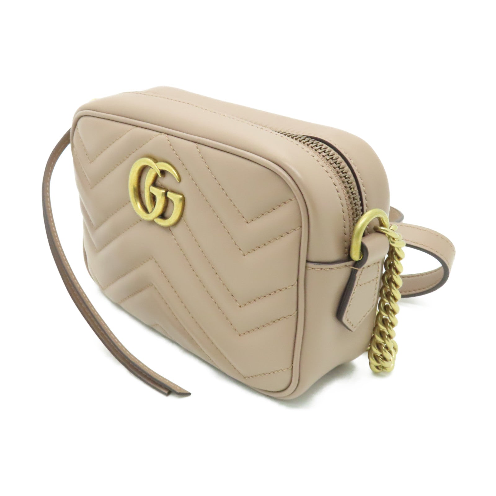 GUCCI 【激減優惠】牛皮皮革GG Marmont Mini金扣肩背袋啡色