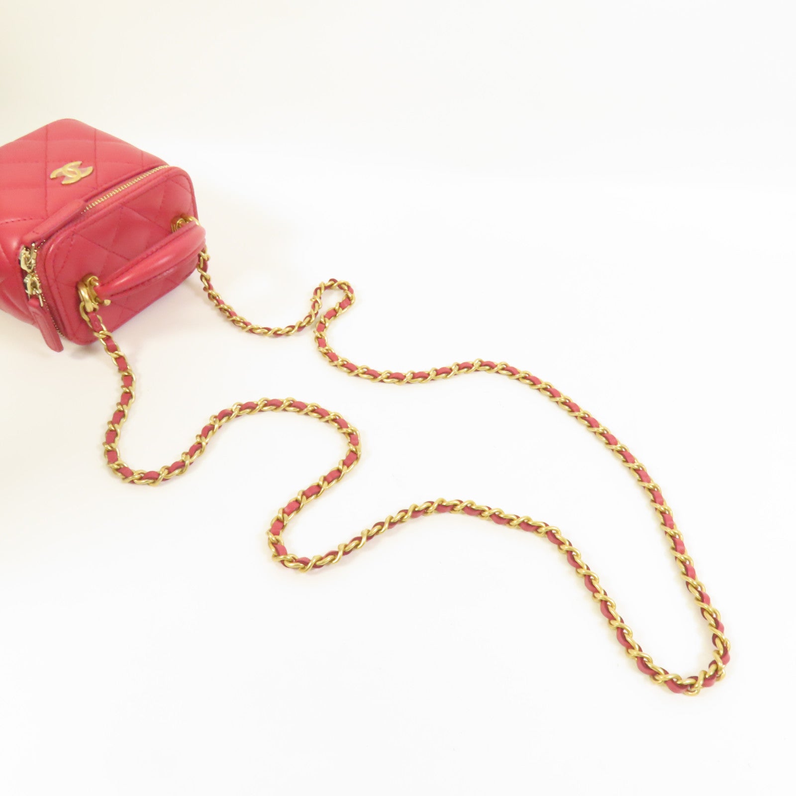 CHANEL 羊皮皮革Mini Top Handle Vanity Case金扣鏈帶肩背袋