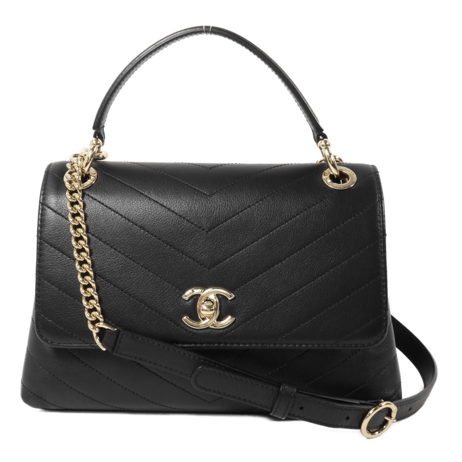 CHANEL 牛皮皮革Top Handler Flap鏈帶手挽肩背兩用袋