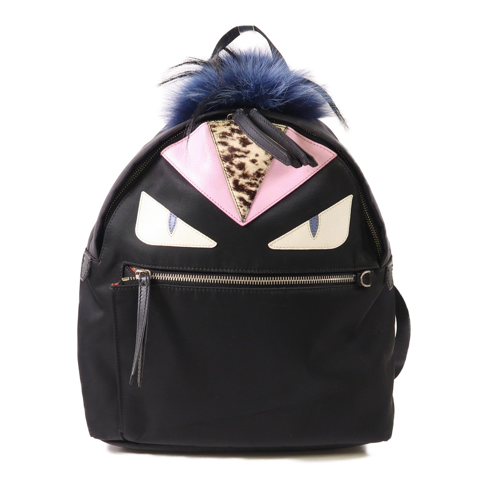 FENDI 尼龍/Fur Moster Backpack銀扣背包