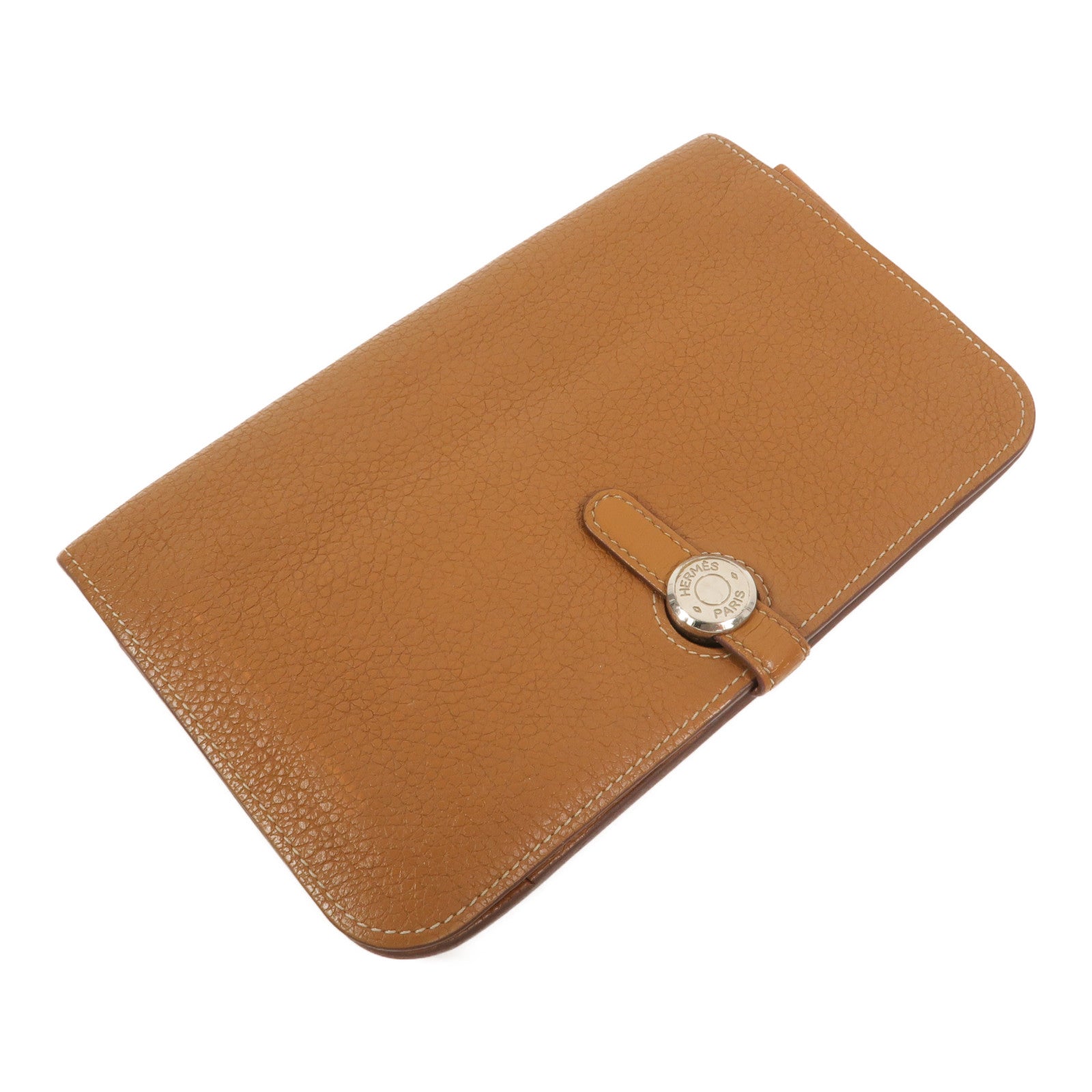 HERMES Clemence皮革Dogon GM長錢包Gold