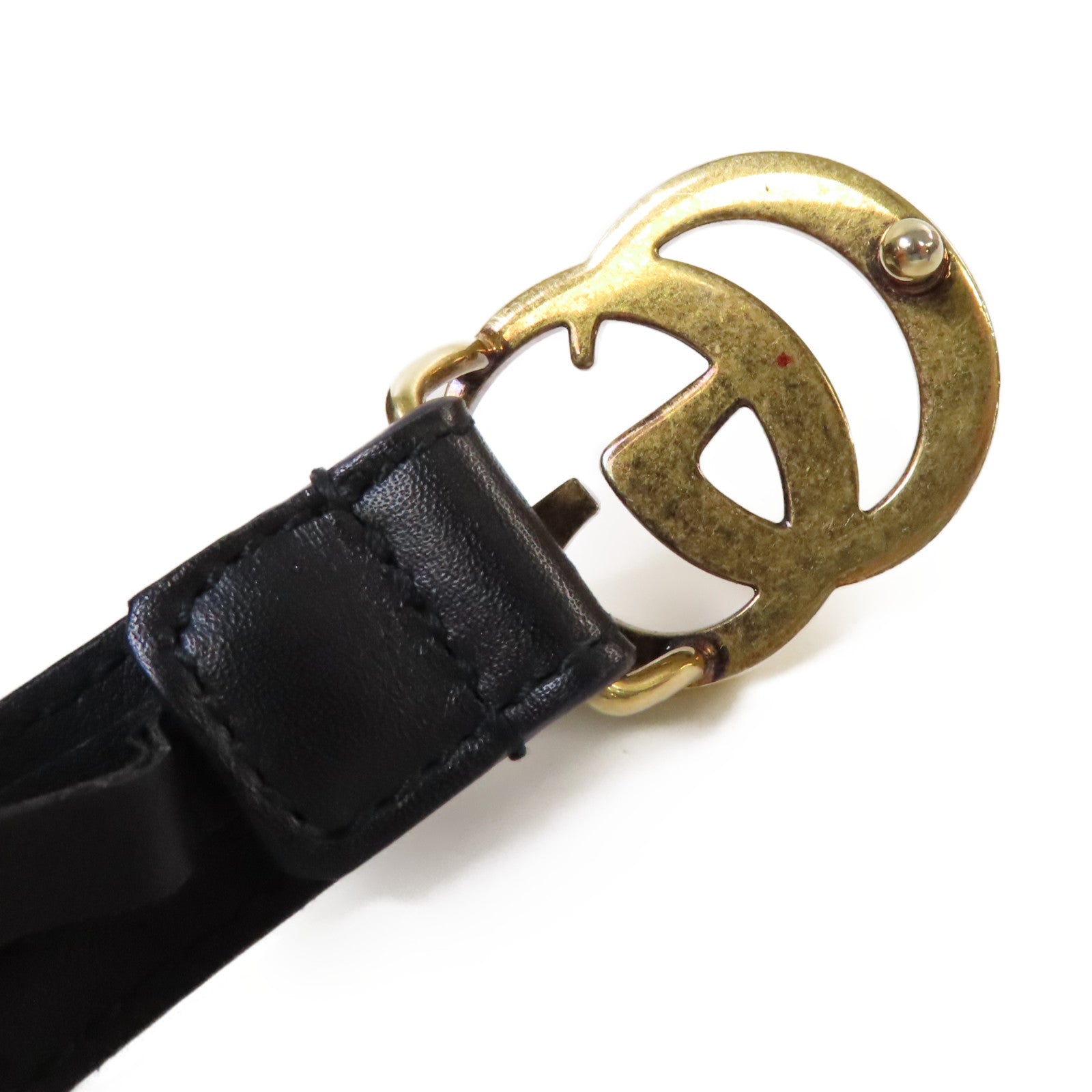 GUCCI 羊皮皮革GG Marmont Thin Belt金扣皮帶黑色