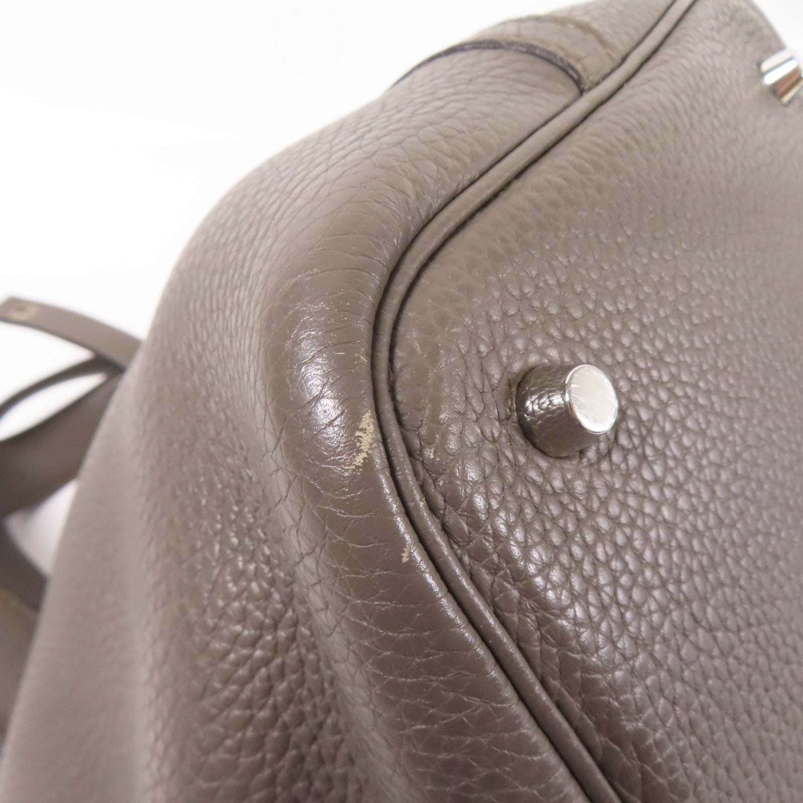 HERMES PHW Picotin MM Hand Bag Clemence Leather Etain