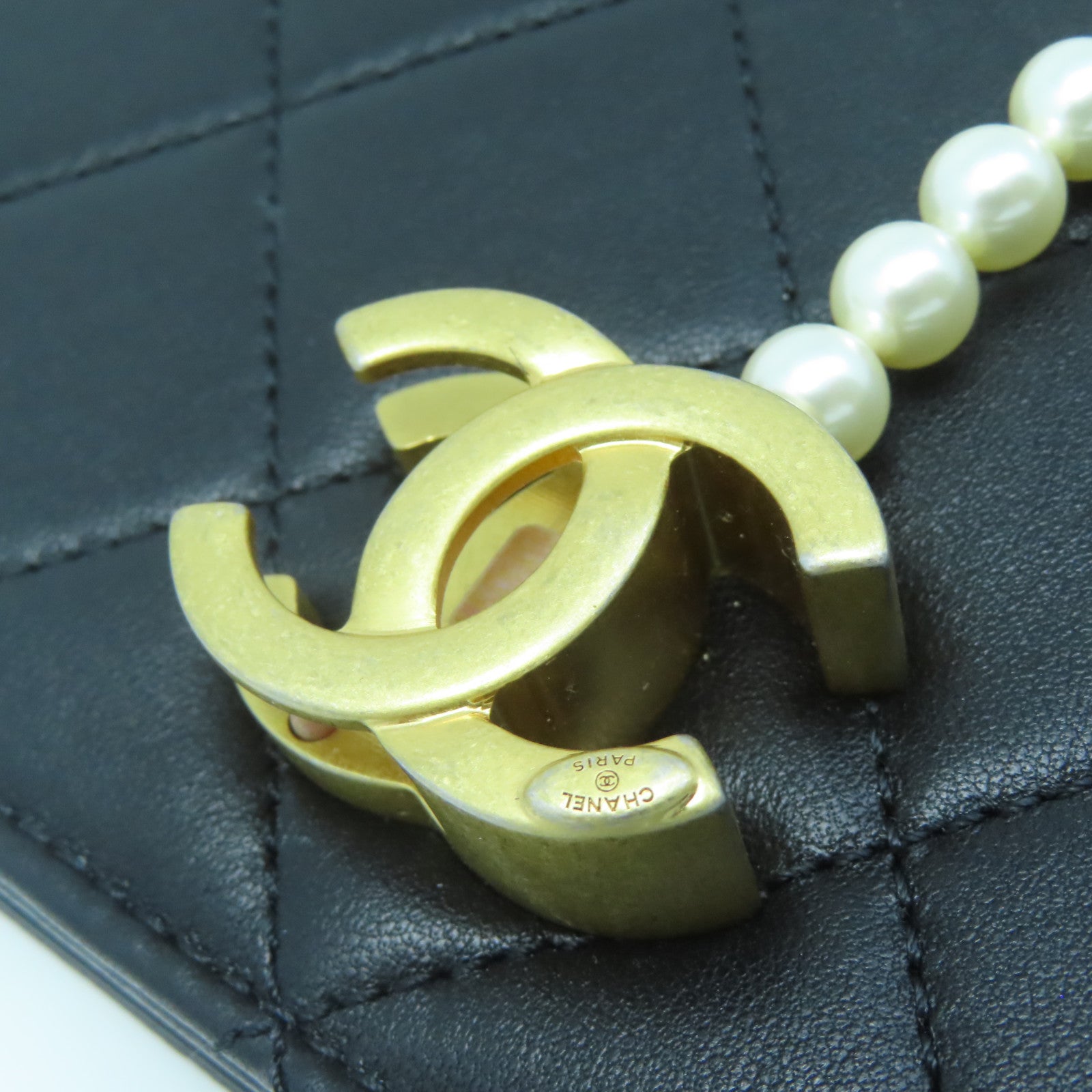 CHANEL Rhombus Leather Clutch Gold Buckle Clutch Black