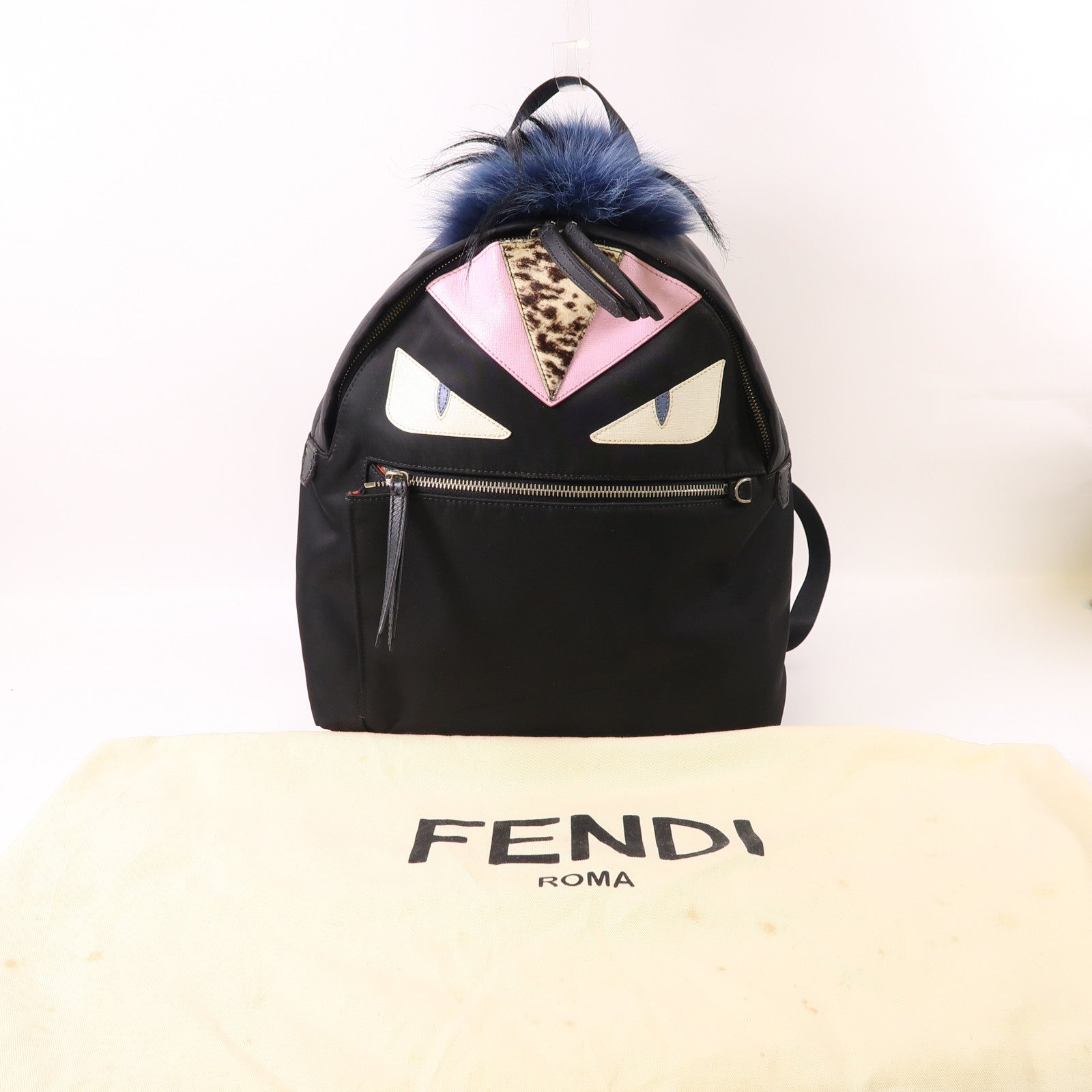 FENDI 尼龍/Fur Moster Backpack銀扣背包