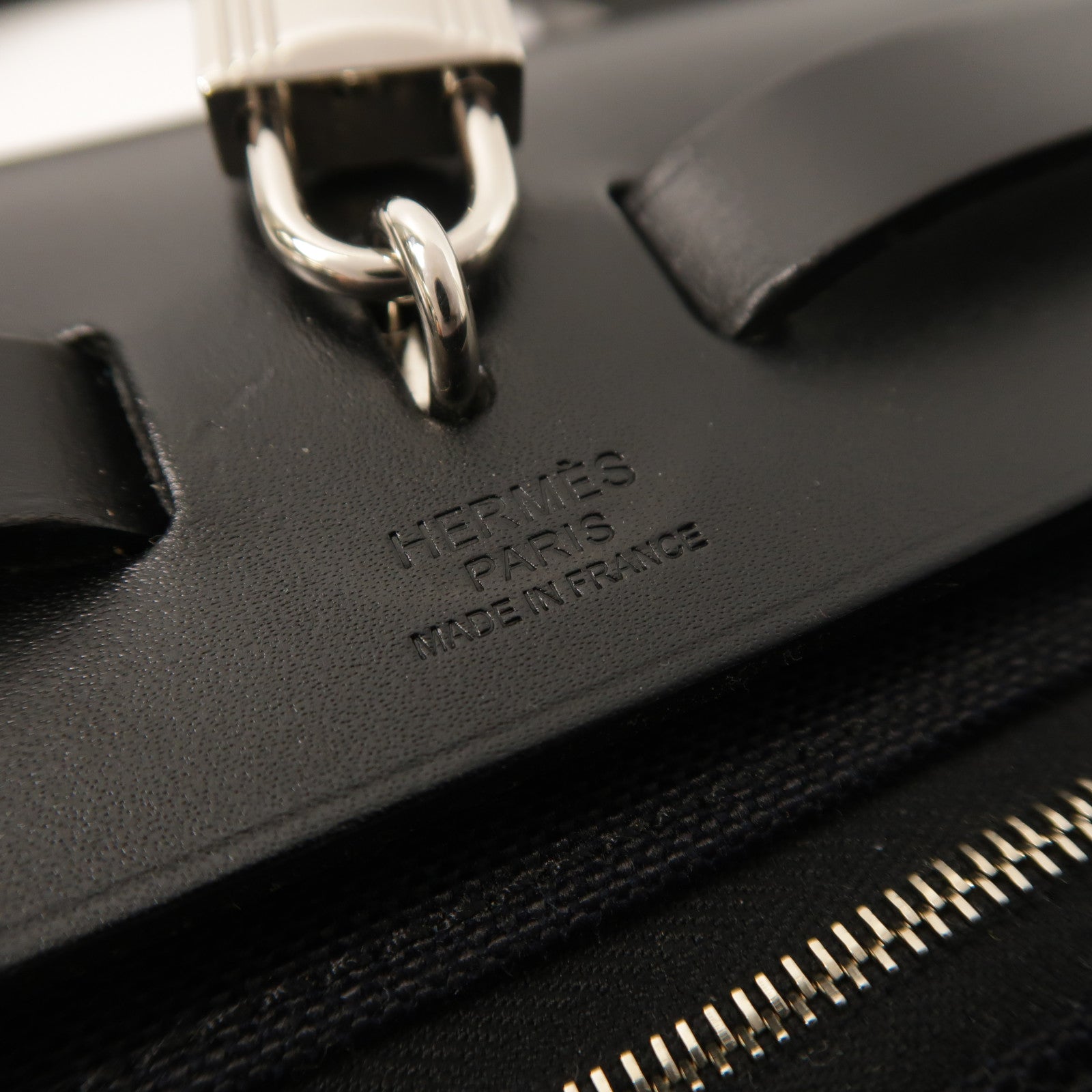 HERMES 帆布牛皮皮革Herbag PM銀扣手挽肩背兩用袋Noir