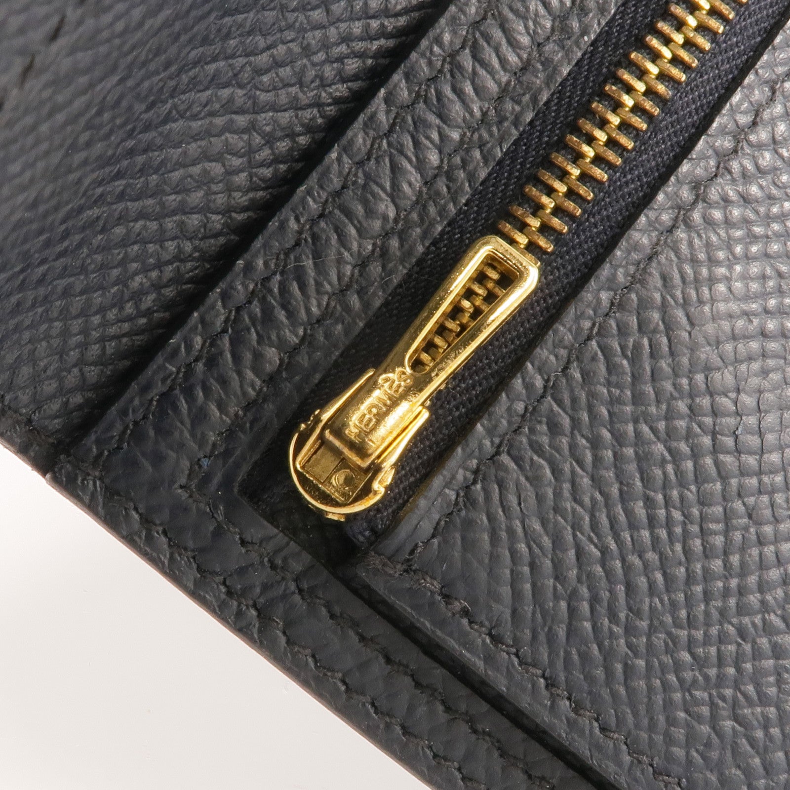 HERMES Epsom皮革Bearn Compact Wallet金扣錢包Bleu Nuit