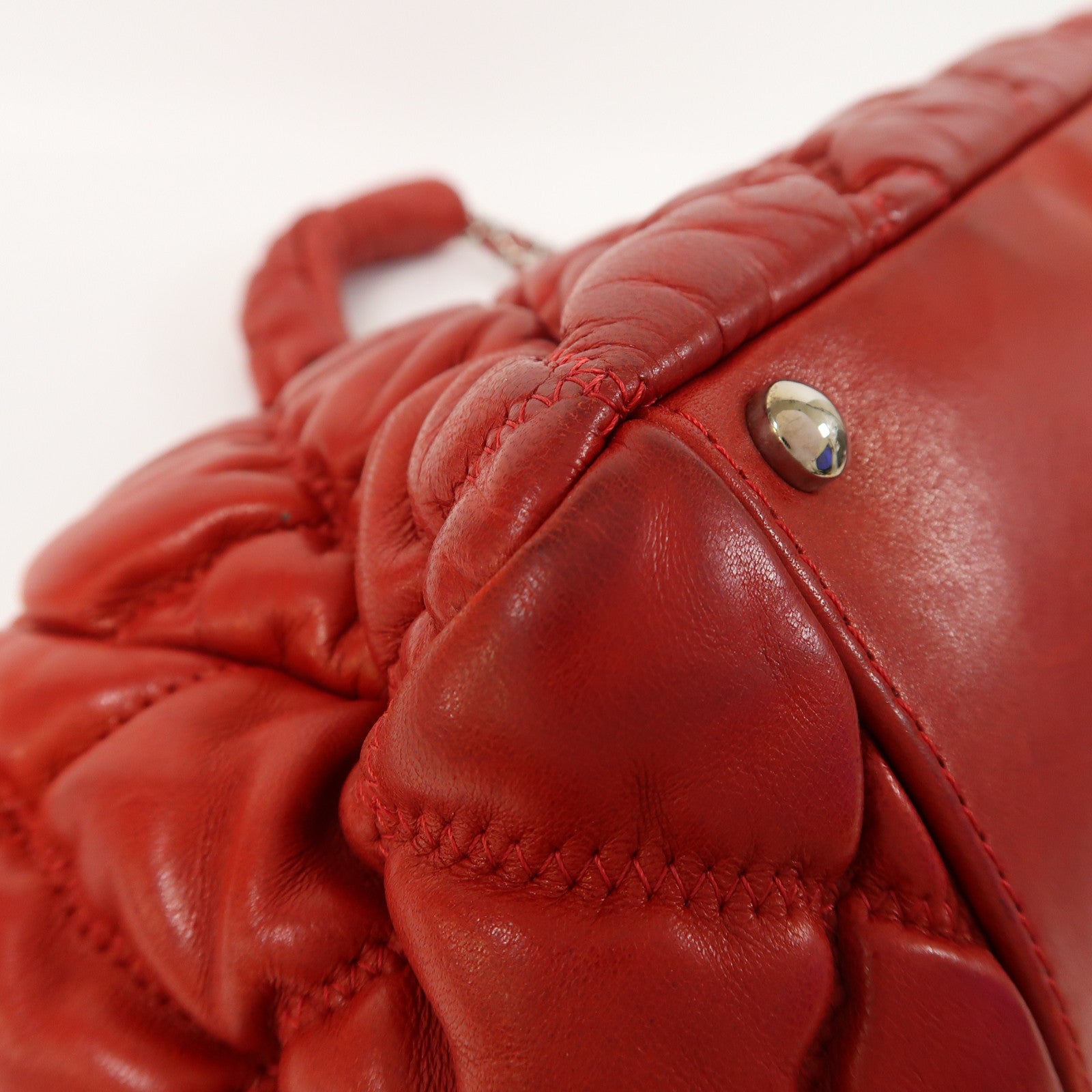 CHANEL 菱格牛皮皮革Shoulder Bag銀扣鏈帶肩背袋紅色