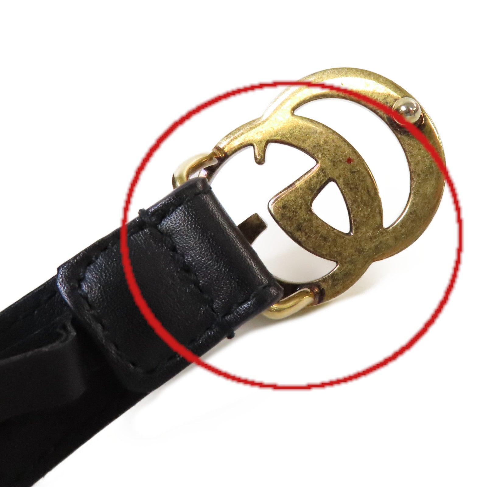 GUCCI 羊皮皮革GG Marmont Thin Belt金扣皮帶黑色