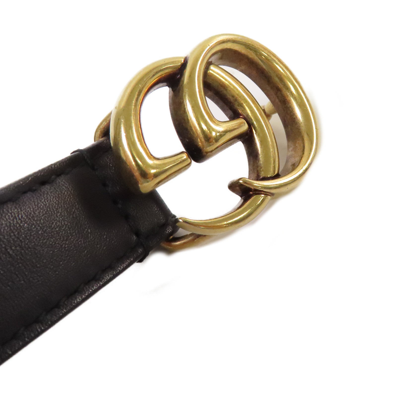 GUCCI 羊皮皮革GG Marmont Thin Belt金扣皮帶黑色